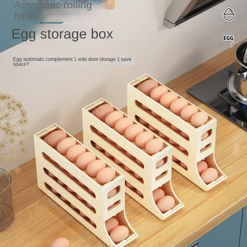 Sliding Egg Storage Container Convenient Automatic Rolling Holder Storage Box Fridge Kitchen Space Saver with Shockproof Design