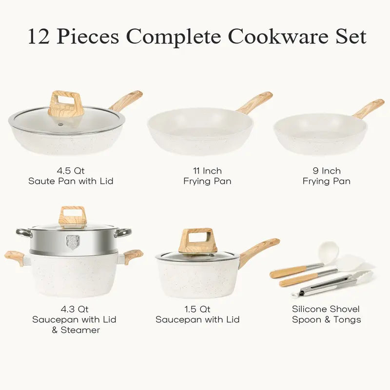 12Pcs Pots and Pans Set Non Stick Kitchen Cookware Set