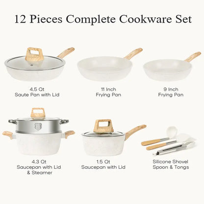 12Pcs Pots and Pans Set Non Stick Kitchen Cookware Set